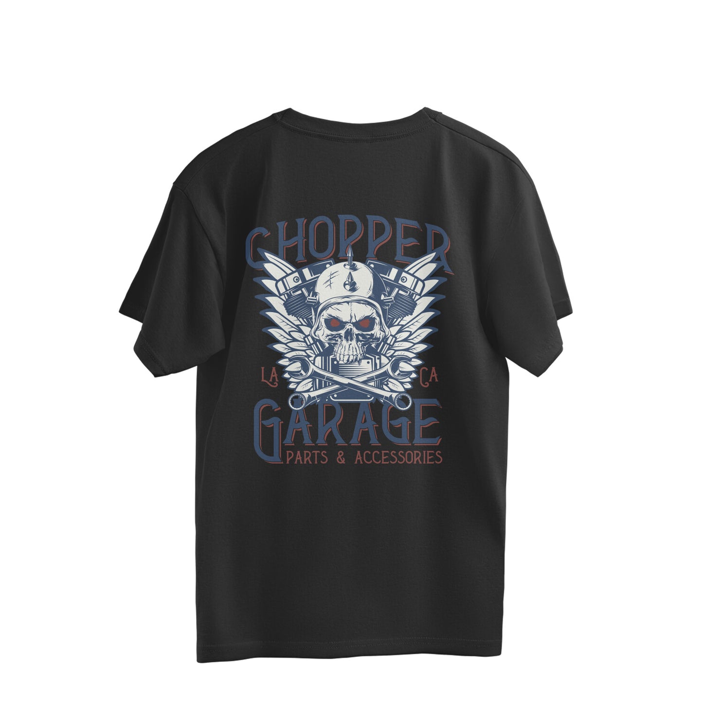 "Chopper Garage LA" Skull n Engine Motif (Back Printed) Oversized T-Shirt