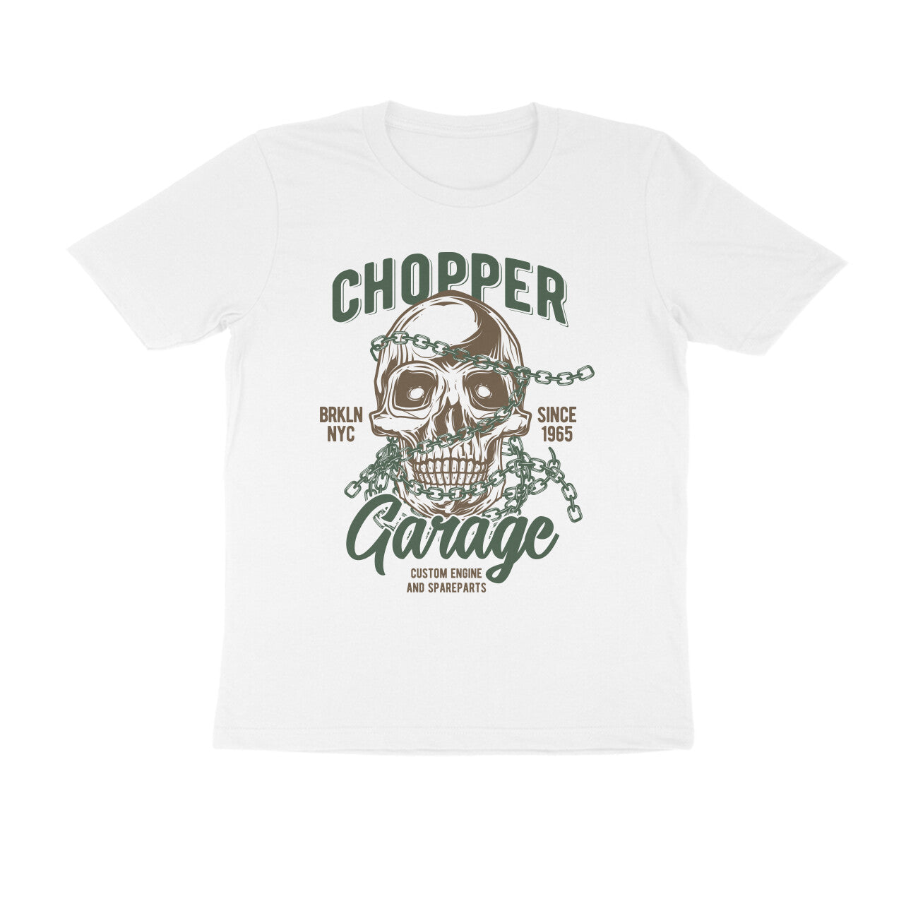 Chopper Garage - Chained Skull - Custom Engine Spare parts Graphic T-Shirt