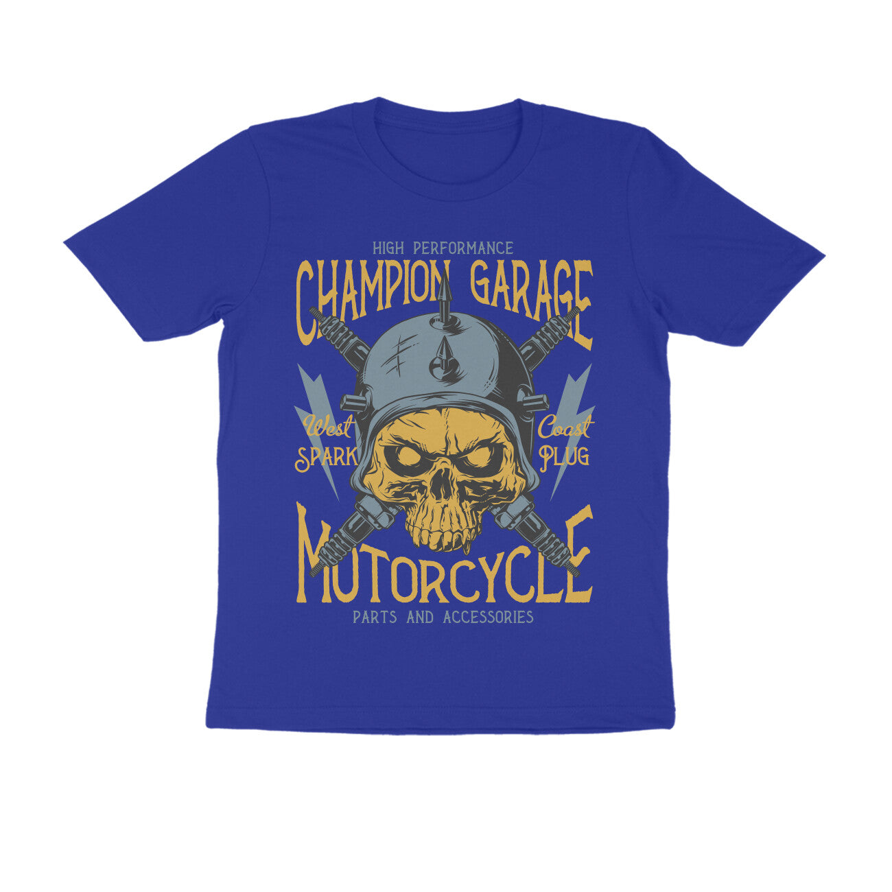 Champion Garage Motorcycle - Spark Plug Skull Rider Art T-Shirt
