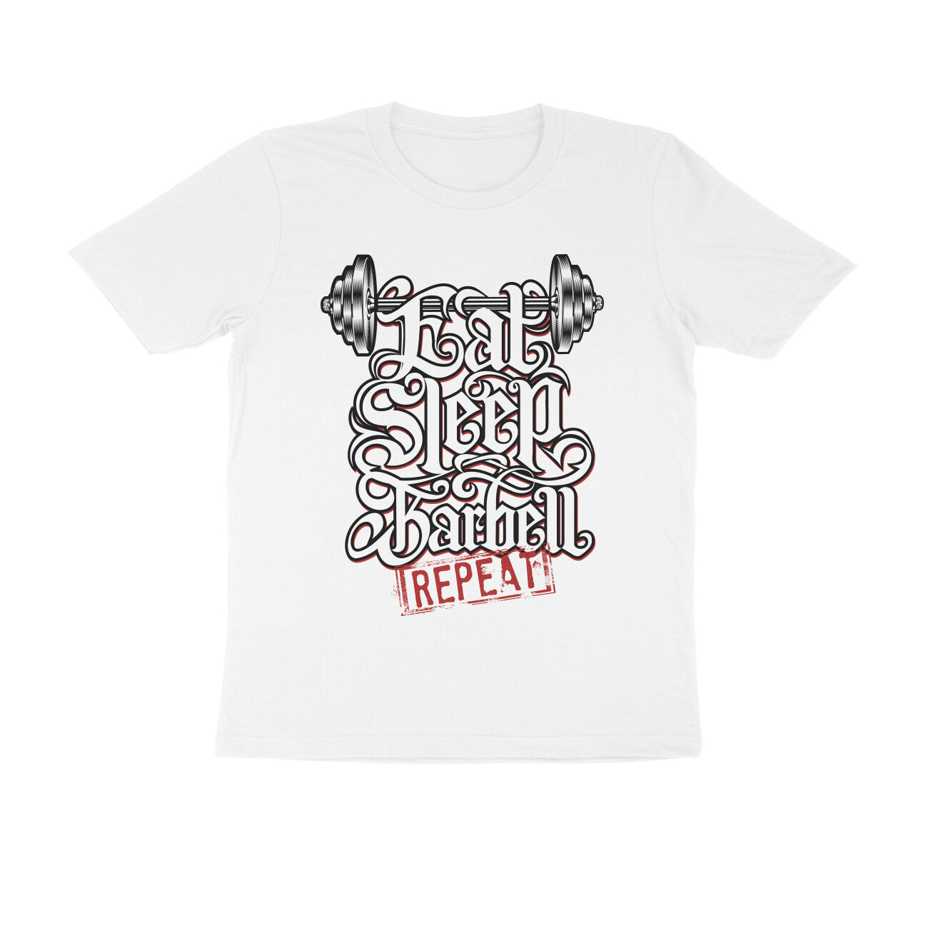 'Eat Sleep Barbell Repeat' - Barbell art T-Shirt