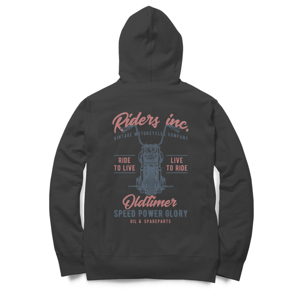 'Riders Inc. Ride to Live - Live to Ride - Oldtimer' - (Back printed) Hoodie