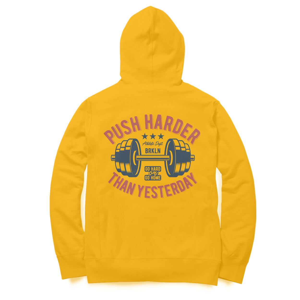 'Push Harder than Yesterday' - Barbell - Motivational (Back Printed) Hoodie