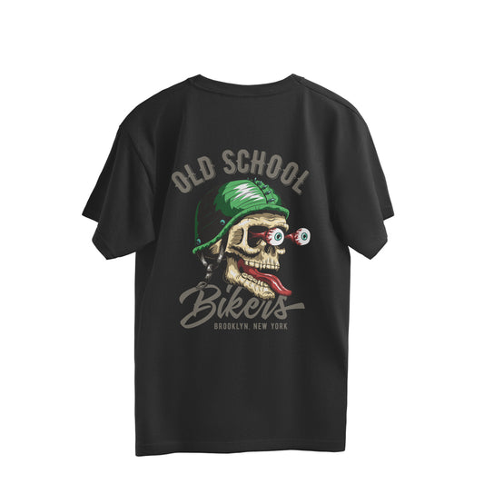 Old School Bikers, Brooklyn - Skull Graphic (Back Printed) Oversized T-Shirt