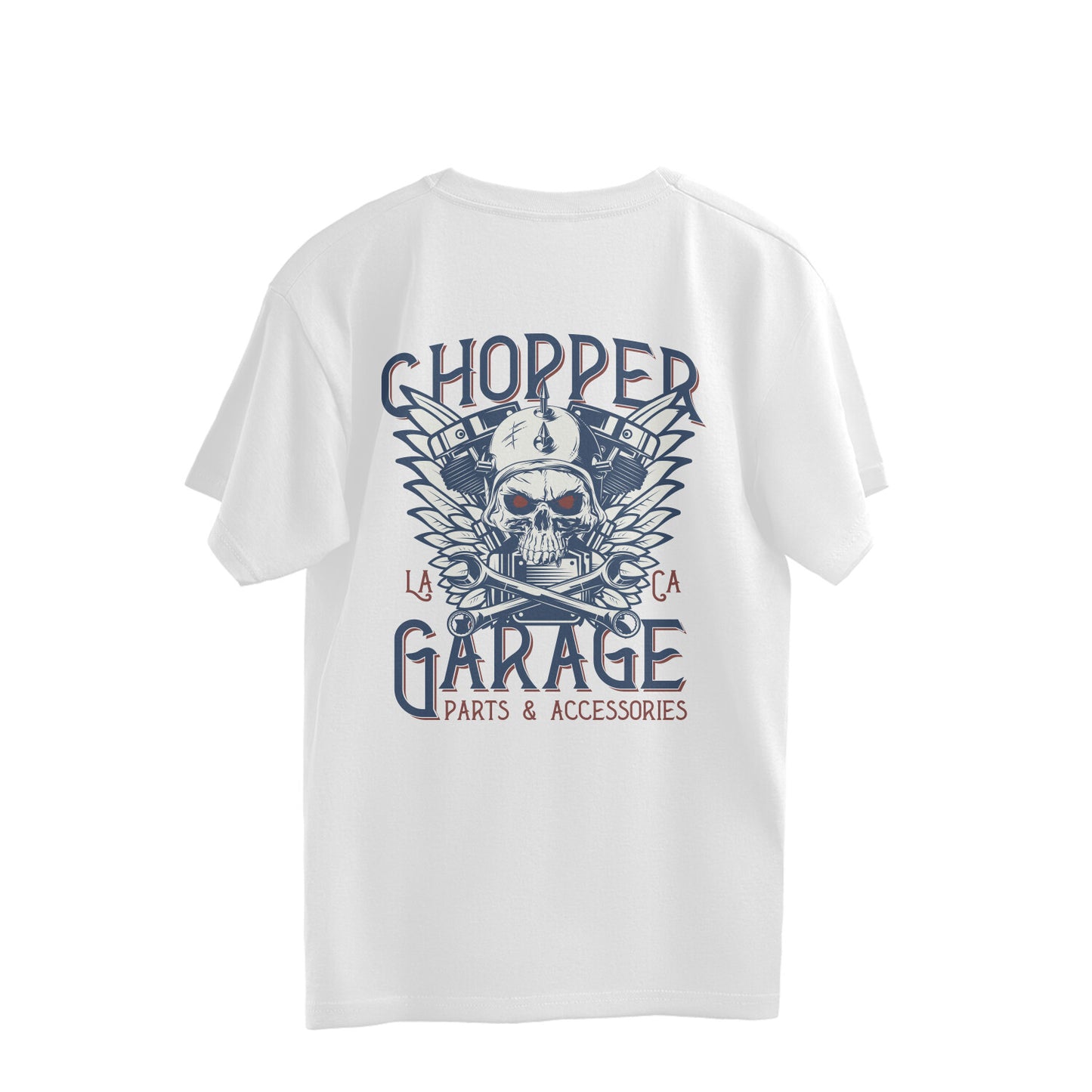 "Chopper Garage LA" Skull n Engine Motif (Back Printed) Oversized T-Shirt