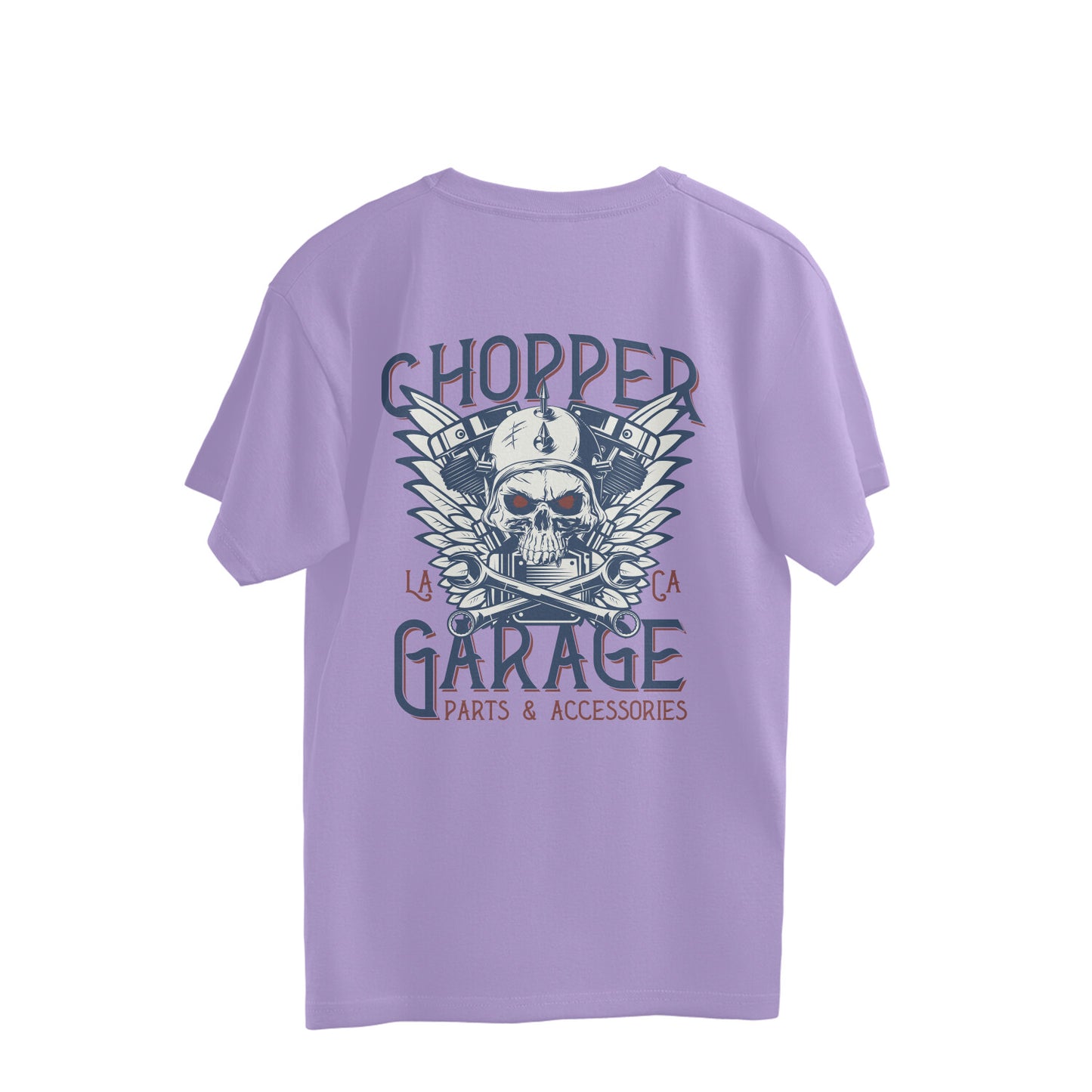 "Chopper Garage LA" Skull n Engine Motif (Back Printed) Oversized T-Shirt