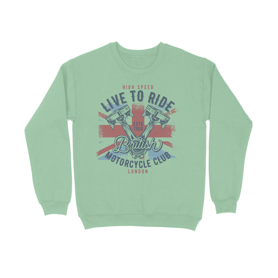 "Live to Ride Brit Flag Pistons Art" Motorcycle Sweatshirt