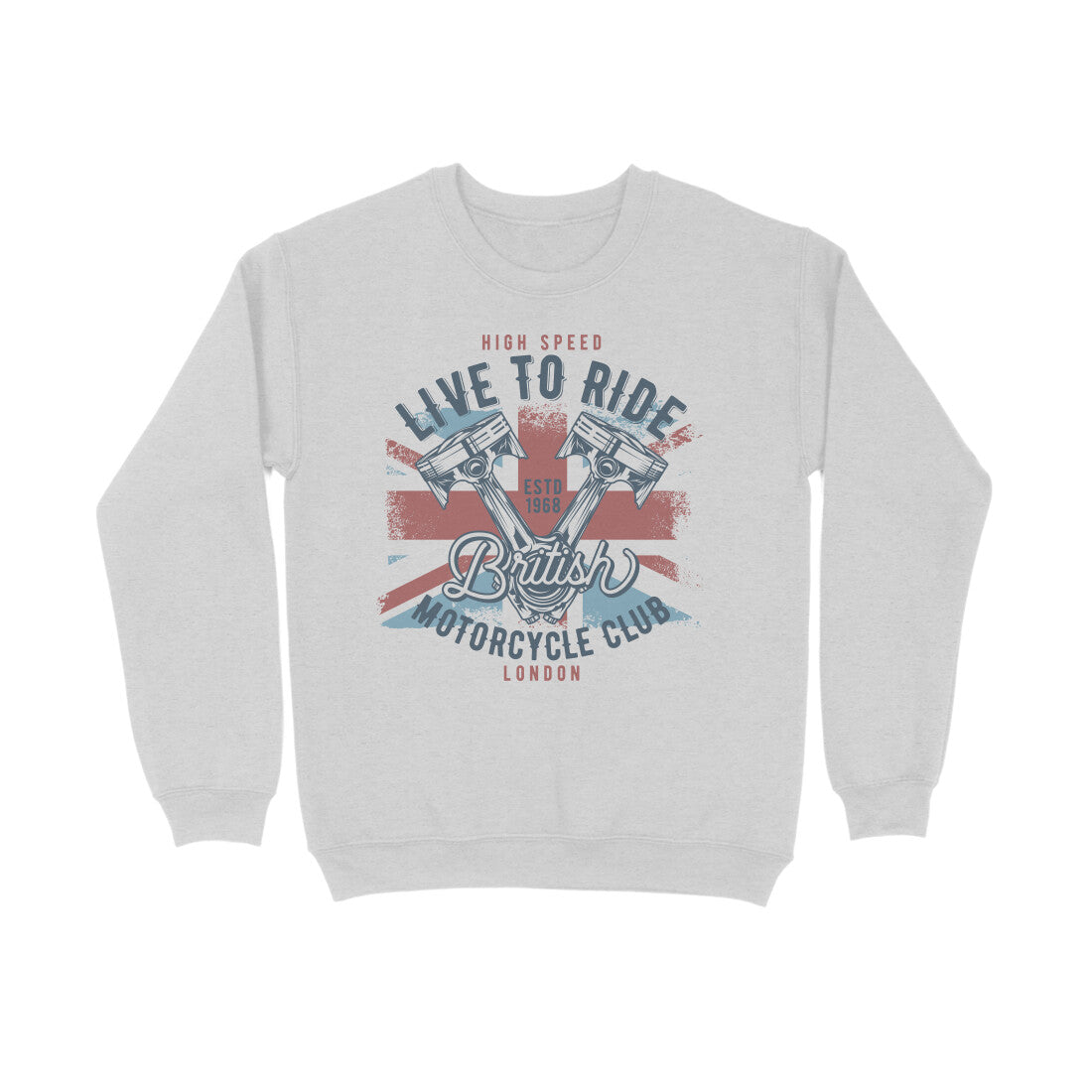 "Live to Ride Brit Flag Pistons Art" Motorcycle Sweatshirt