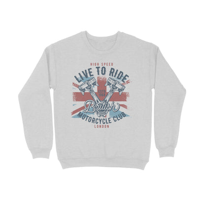 "Live to Ride Brit Flag Pistons Art" Motorcycle Sweatshirt