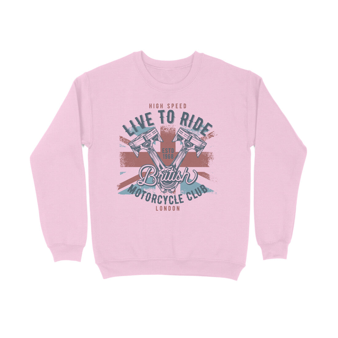 "Live to Ride Brit Flag Pistons Art" Motorcycle Sweatshirt