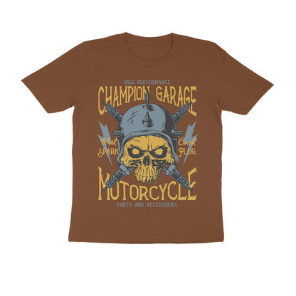 Champion Garage Motorcycle - Spark Plug Skull Rider Art T-Shirt