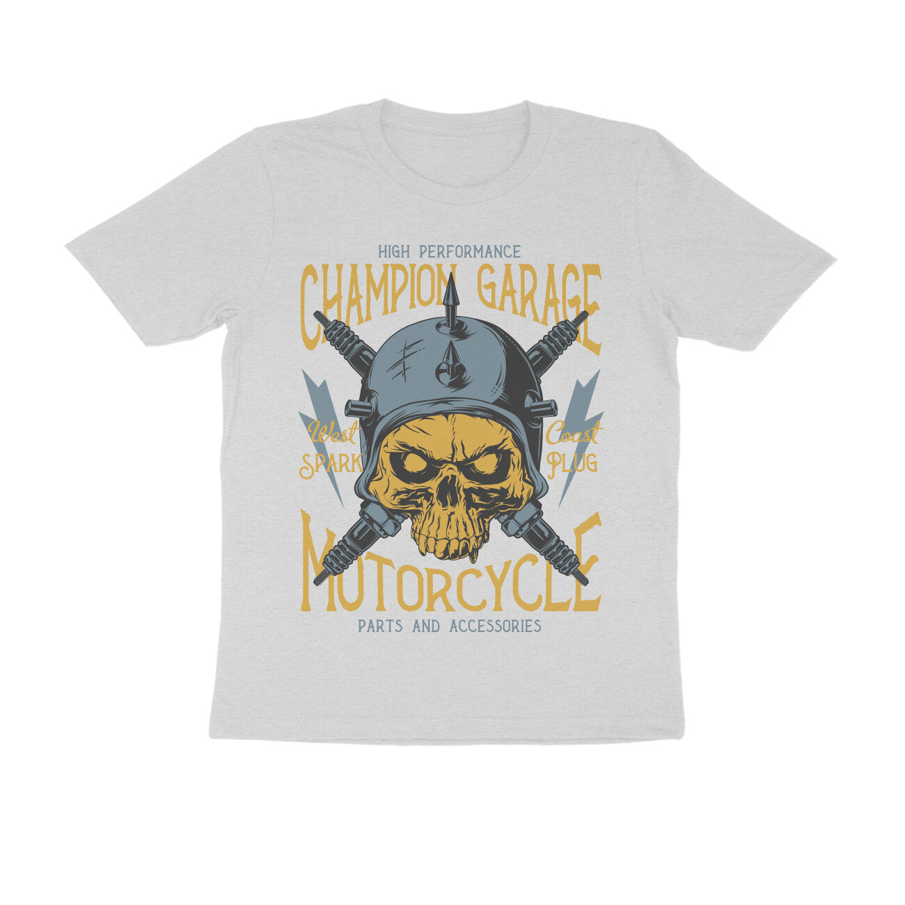 Champion Garage Motorcycle - Spark Plug Skull Rider Art T-Shirt