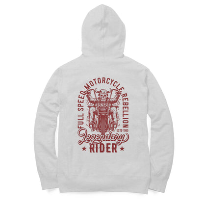 'Motorcycle Rebellion - Legendary Rider' - Back printed hoodie