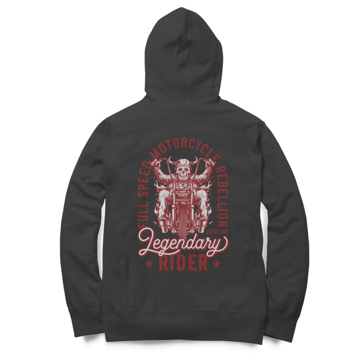 'Motorcycle Rebellion - Legendary Rider' - Back printed hoodie