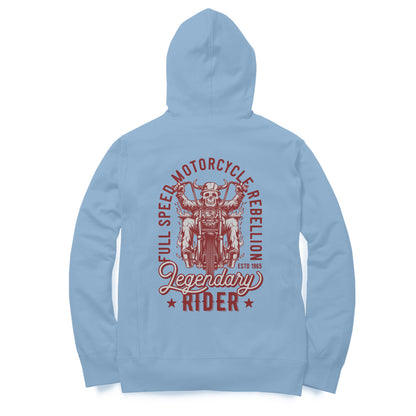 'Motorcycle Rebellion - Legendary Rider' - Back printed hoodie
