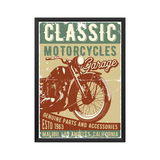 'Classic Motorcycles Garage' Malibu LA - Retro Poster