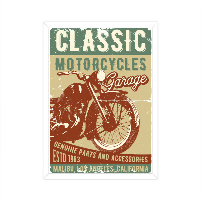 'Classic Motorcycles Garage' Malibu LA - Retro Poster